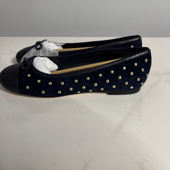 Talbots Women Blair Studded Suede Ballet Flats NIB New Navy Gold Size 6 - Picture 3 of 9